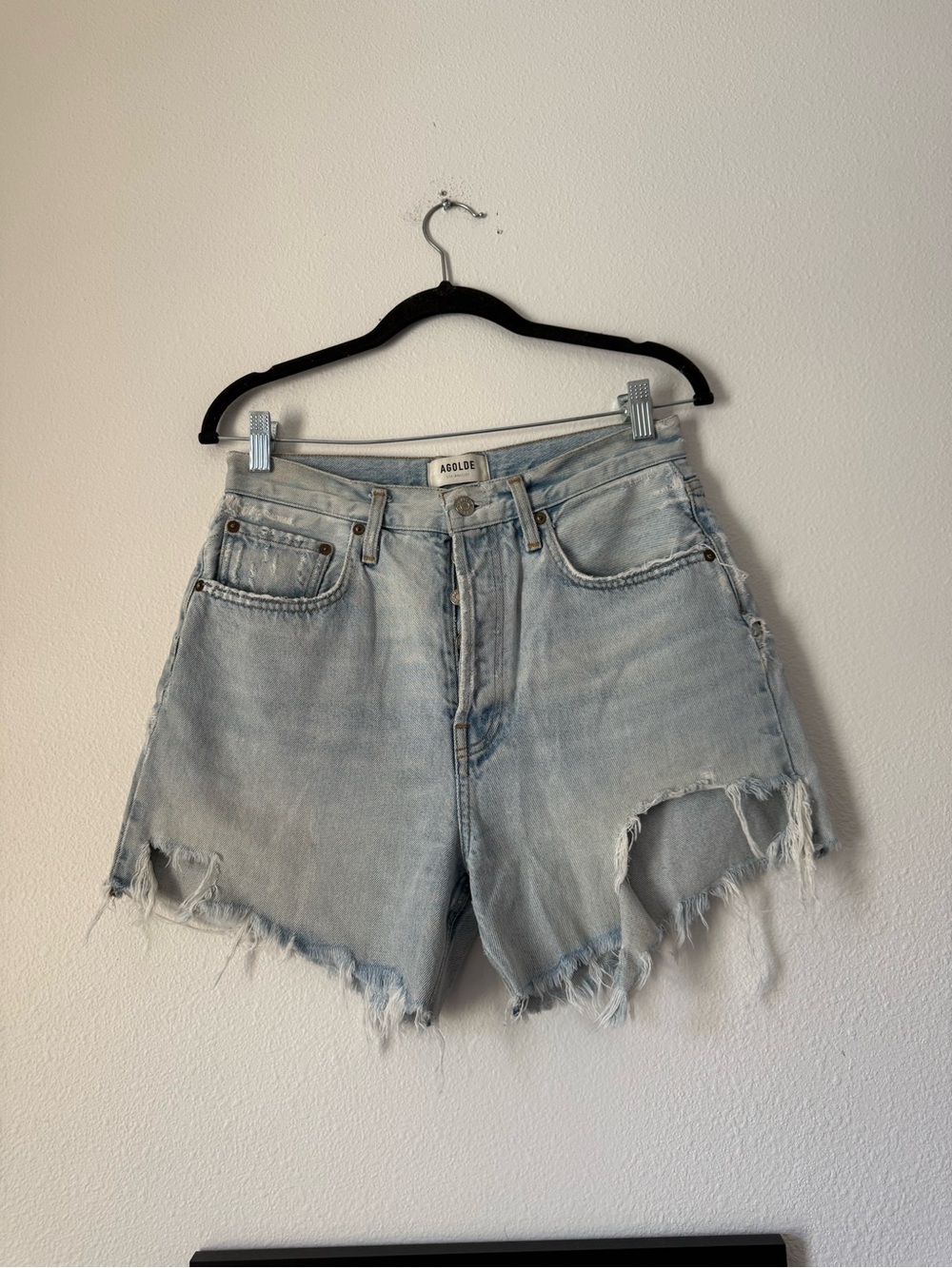 Agolde Riley short Light Wash Distressed Denim Cutoff Shorts